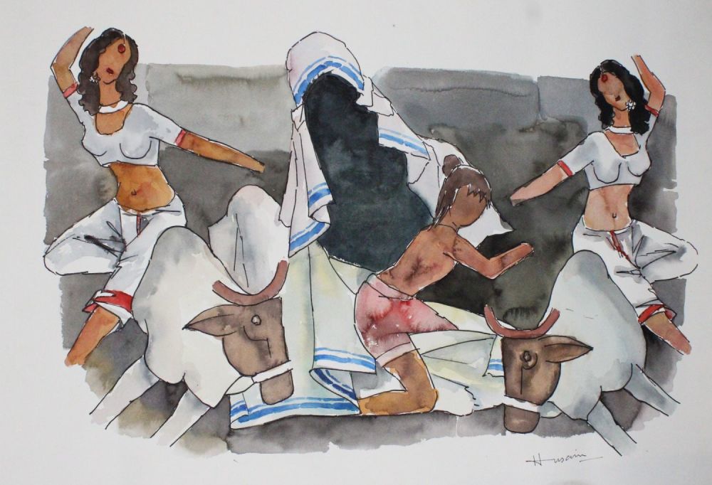 Lot 124: An Indian Watercolour on Paper by M F...