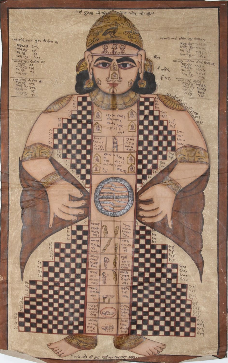 Lot 167: An Indian Jain Painting on Cloth of Lakapurusha.