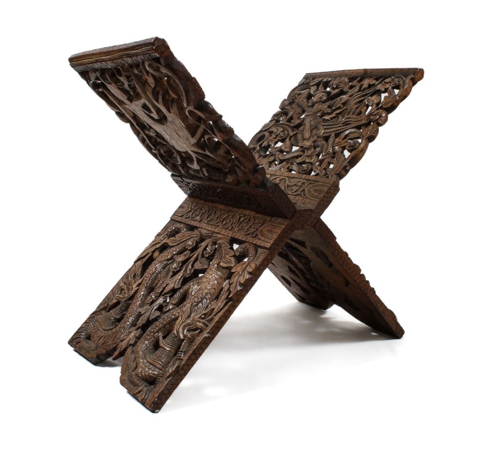 Lot 175: An Indian Hand Carved Large Hardwood Folding Book...