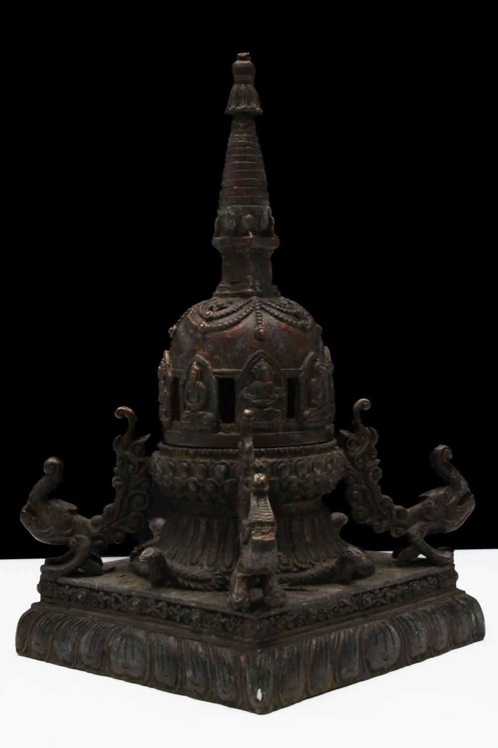 Lot 203: A Chinese Tibetan Bronze Gilt Buddhist Stupa Temple.
