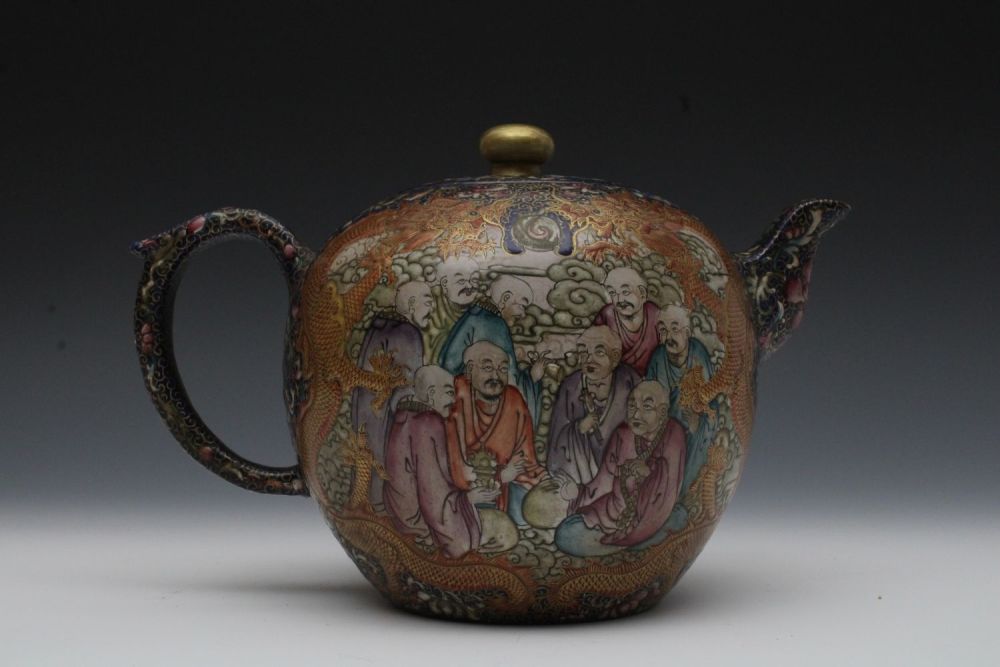 Lot 223: A Rare Chinese Pottery Tea Pot with Enamel...
