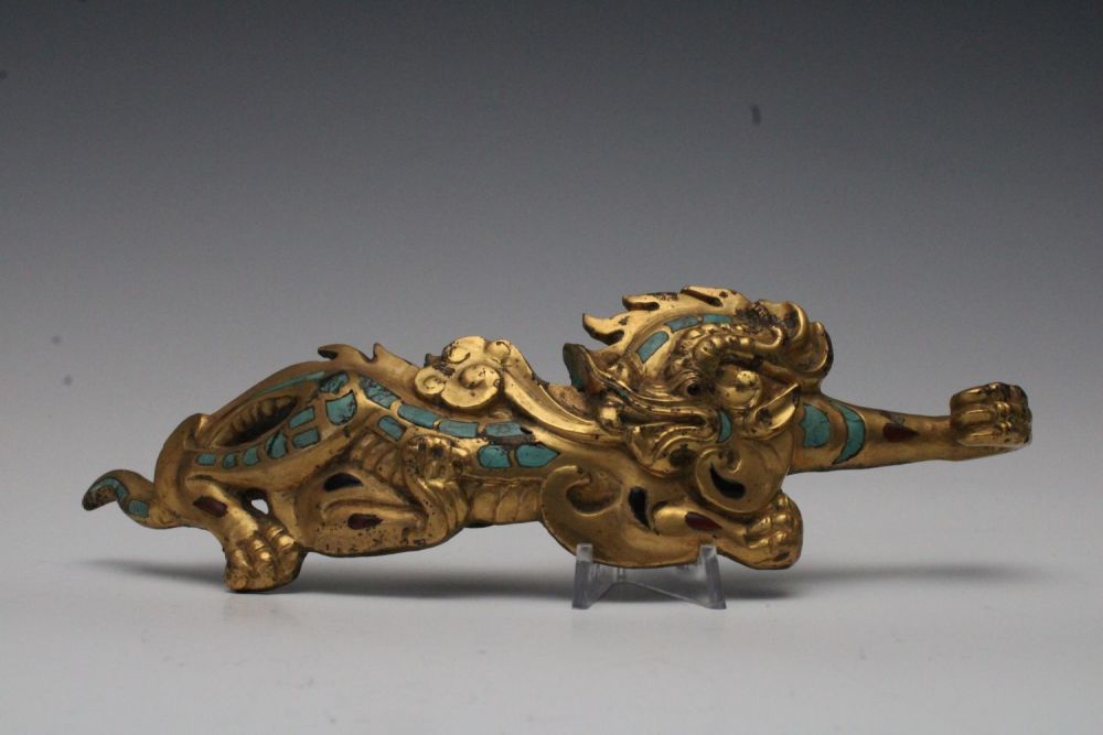 Lot 241: A Chinese Gilt Bronze Belt Buckle with Turquoise...