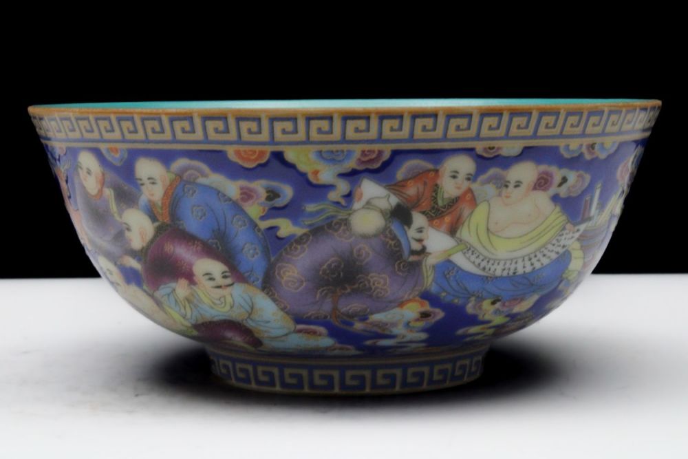 Lot 307: A Chinese Blue Ground Porcelain Bowl Depicting People...
