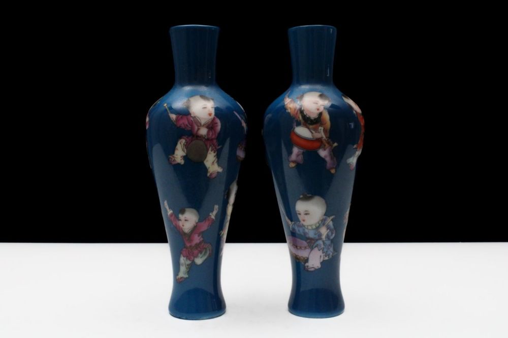 Lot 310: A Pair of Chinese Blue Ground Famille Rose...