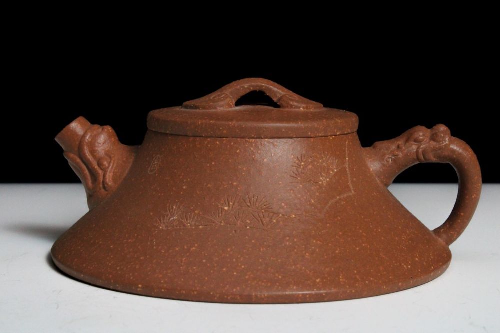 Lot 340: A Chinese Yixing Zisha Flat Teapot with Chinese...