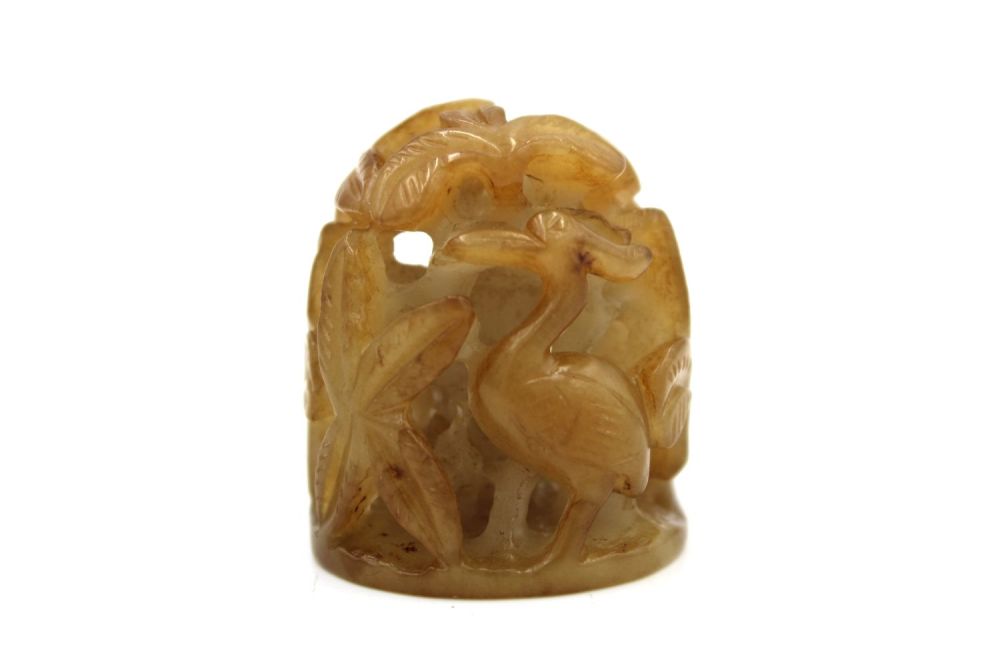 Lot 352: A Chinese Jade Hat Finial Button with Bird...