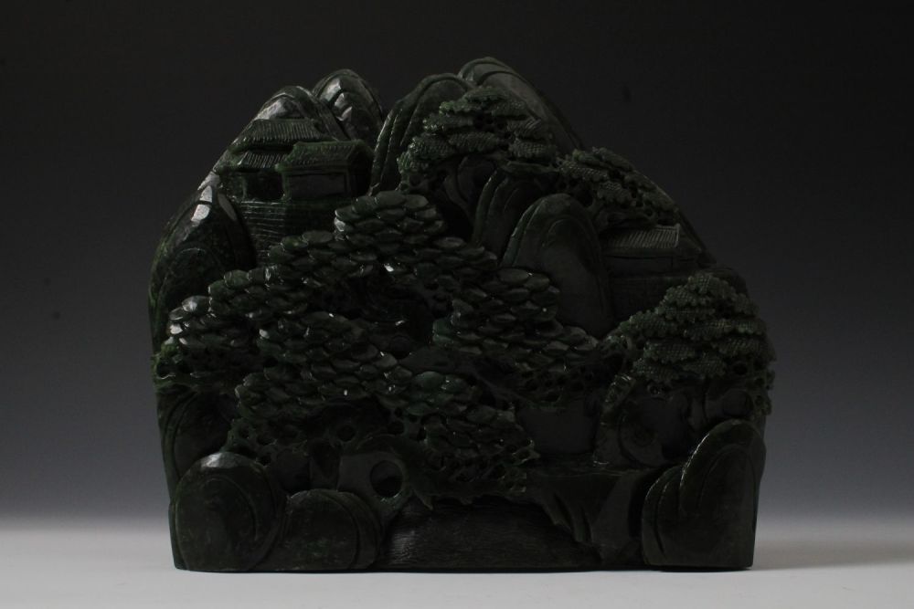 Lot 354: A Chinese Large Nephrite Jade Mountain Boulder.