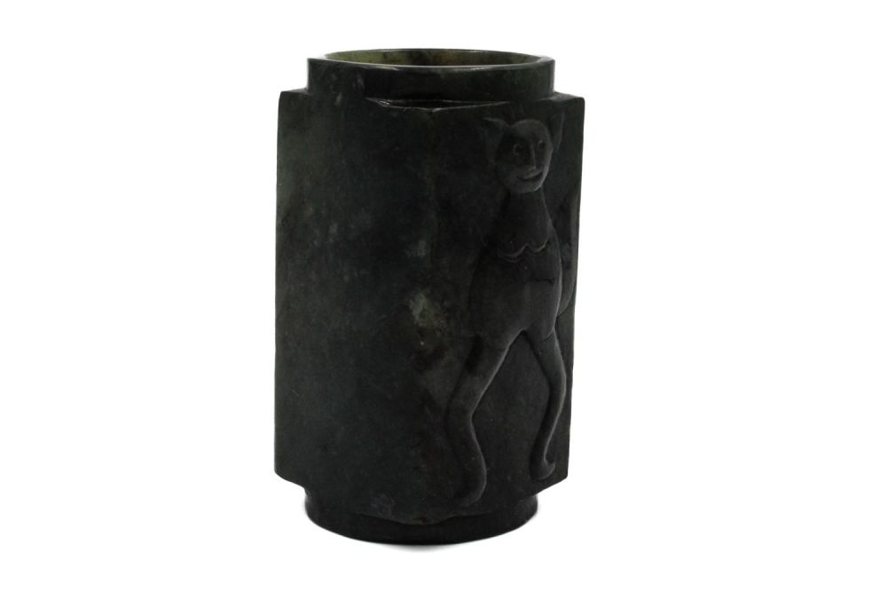 Lot 360: A Chinese Nephrite Jade Cong Decorated with Chinese...