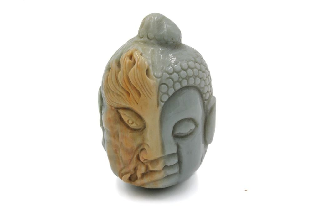 Lot 368: A Chinese Hardstone Hand Carved Buddha Deity Head.