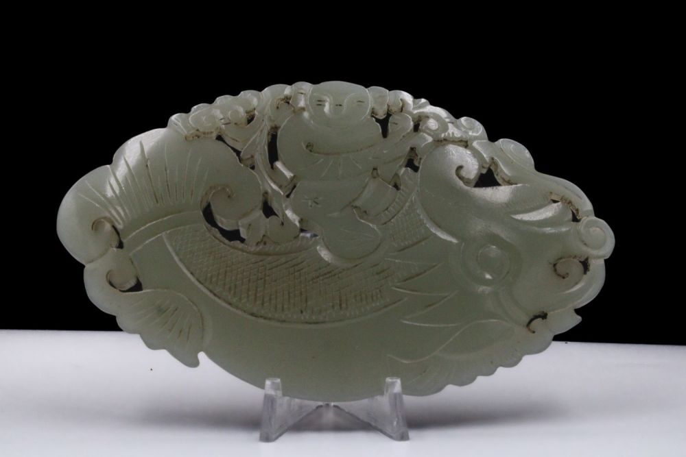 Lot 385: A Chinese Large Hand Carved Jade Plaque with...
