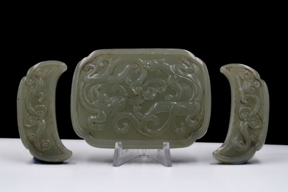 Lot 389: A Set of 3 Chinese Hand Carved Jade...