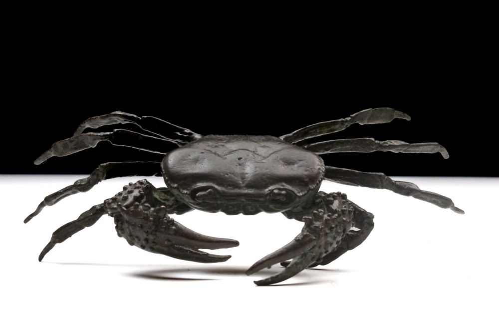Lot 395: A Japanese Bronze Okimono Figure of a Crab.