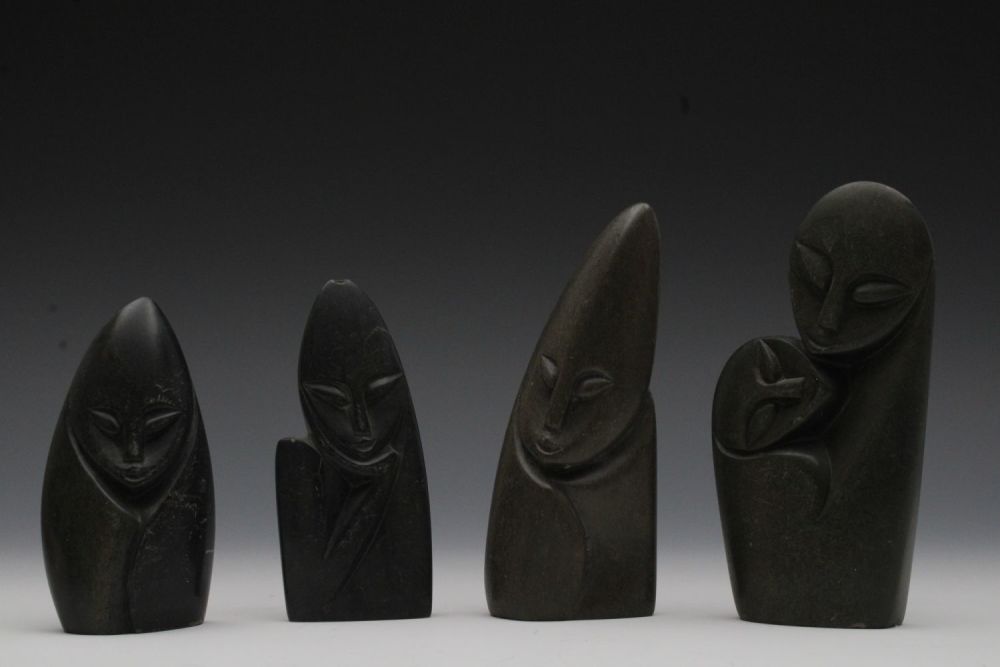 Lot 469: A Lot of 4 African Carved Black Stone...
