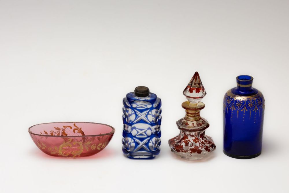 Lot 54: A Lot of 4 Bohemian Glass Scent Bottles...