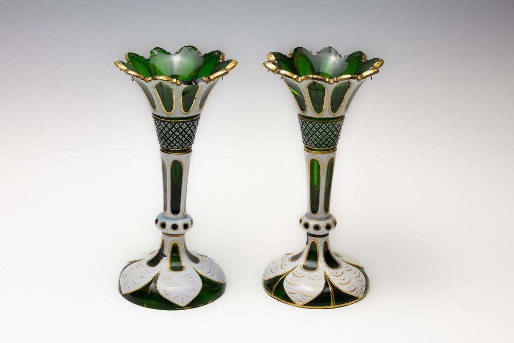 Lot 60: A Pair of Vintage Bohemian Emerald Green Glass...