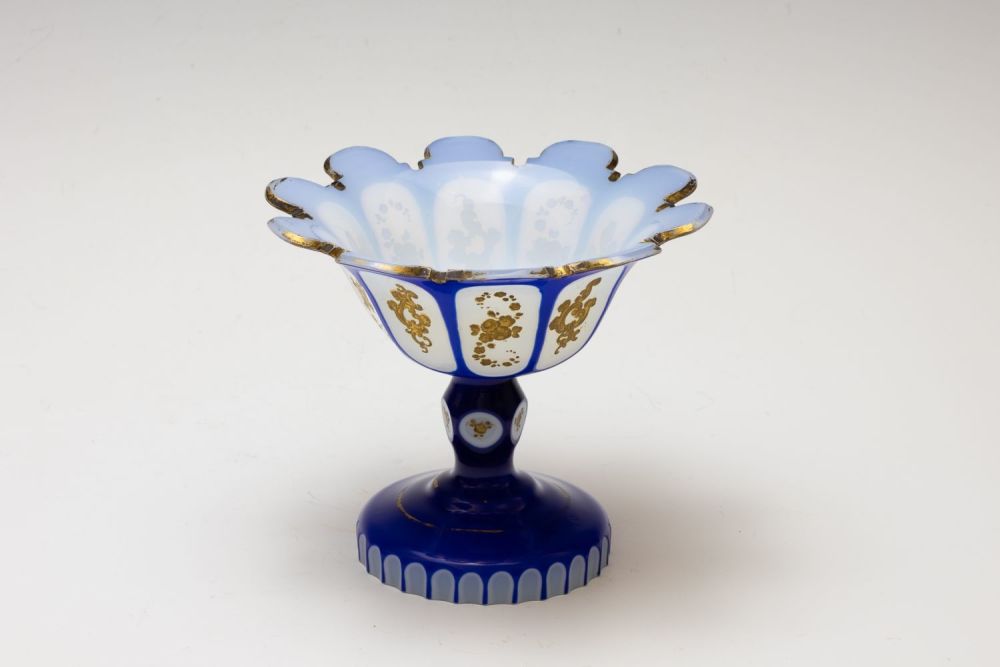Lot 61: A Vintage Bohemian Blue Glass Tazza from the...