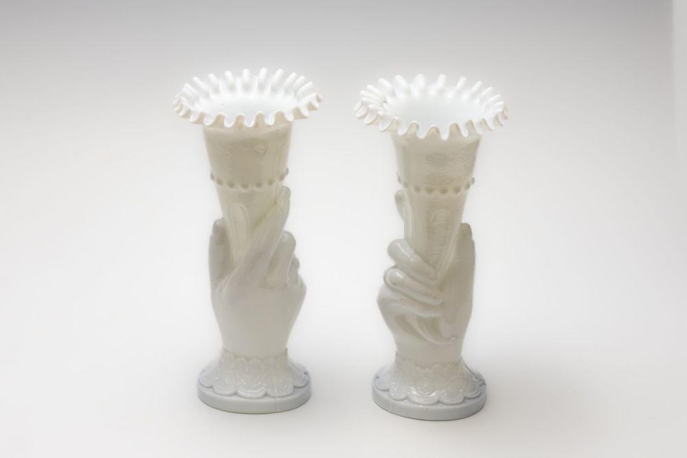 Lot 76: A Pair of Vintage Bohemian Opaline Milk White...