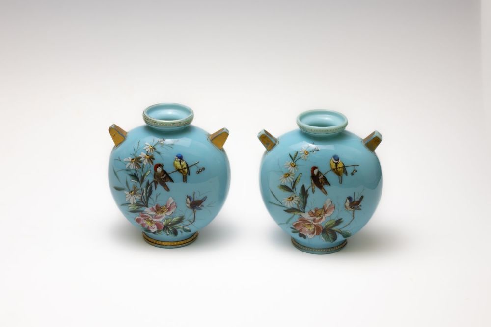 Lot 77: A Pair of Vintage Bohemian Opaline Baby Blue...