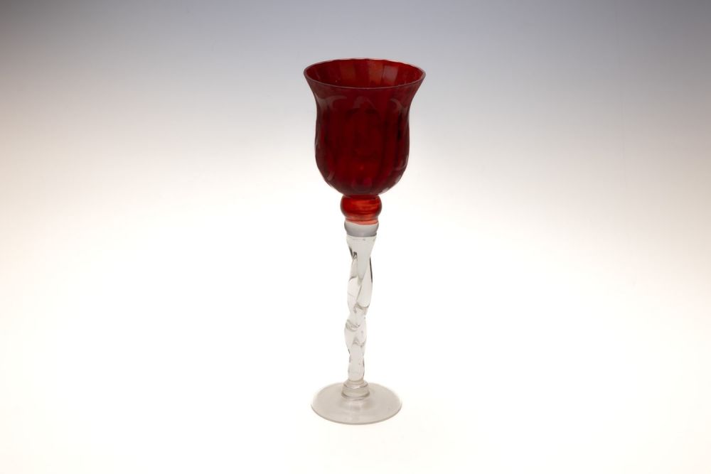 Lot 94: A Large Vintage Bohemian Red Glass Goblet.