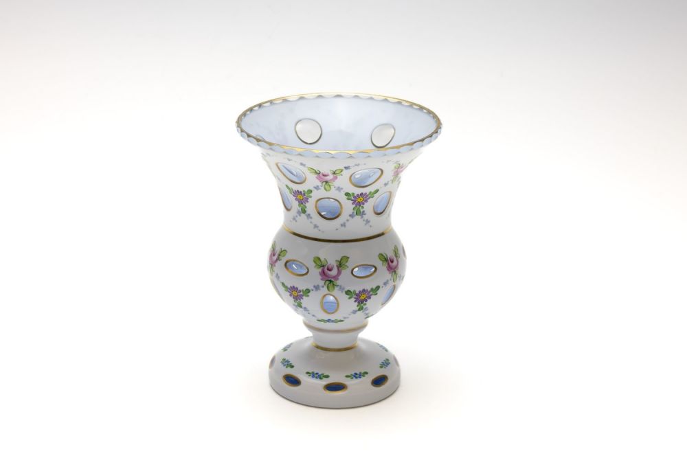 Lot 95: A Vintage Bohemian White Vase Depicting Floral Patterns...