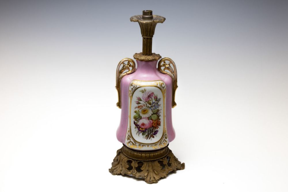 Lot 101: A Vintage French Porcelain Brass Pink Lamp Depicting...