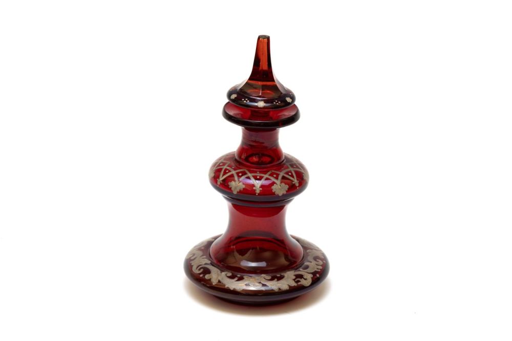 Lot 102: A Vintage Bohemian Ruby Glass & Enamel Perfume...