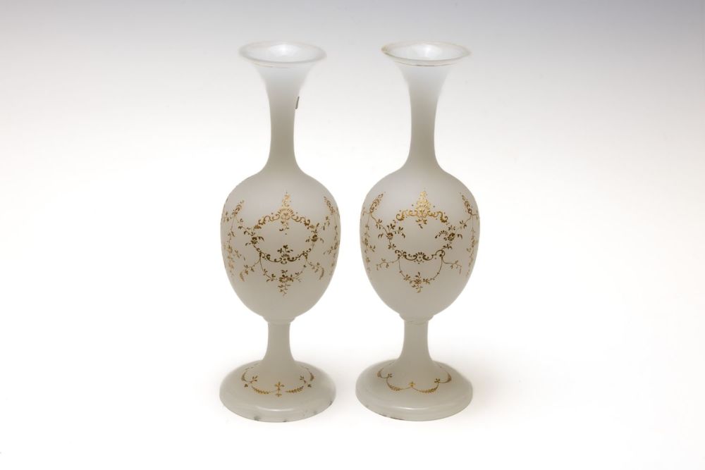 Lot 129: A Pair of Vintage French Opaline White Glass...