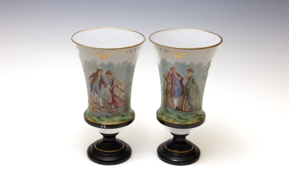 Lot 130: A Pair of Victorian Possibly Baccarat Opaline Vases...