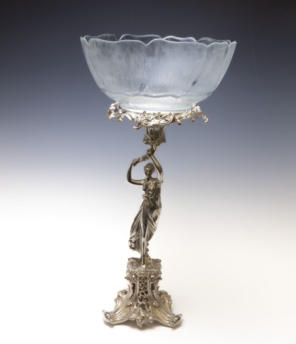 Lot 135: A Vintage Continental Large Glass Centrepiece with a...