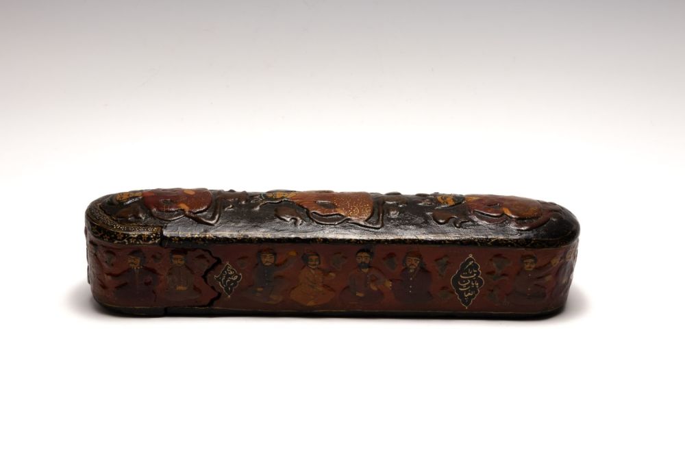 Lot 161: A Large Qajar Moulded & Lacquered Papier-mache Pen...
