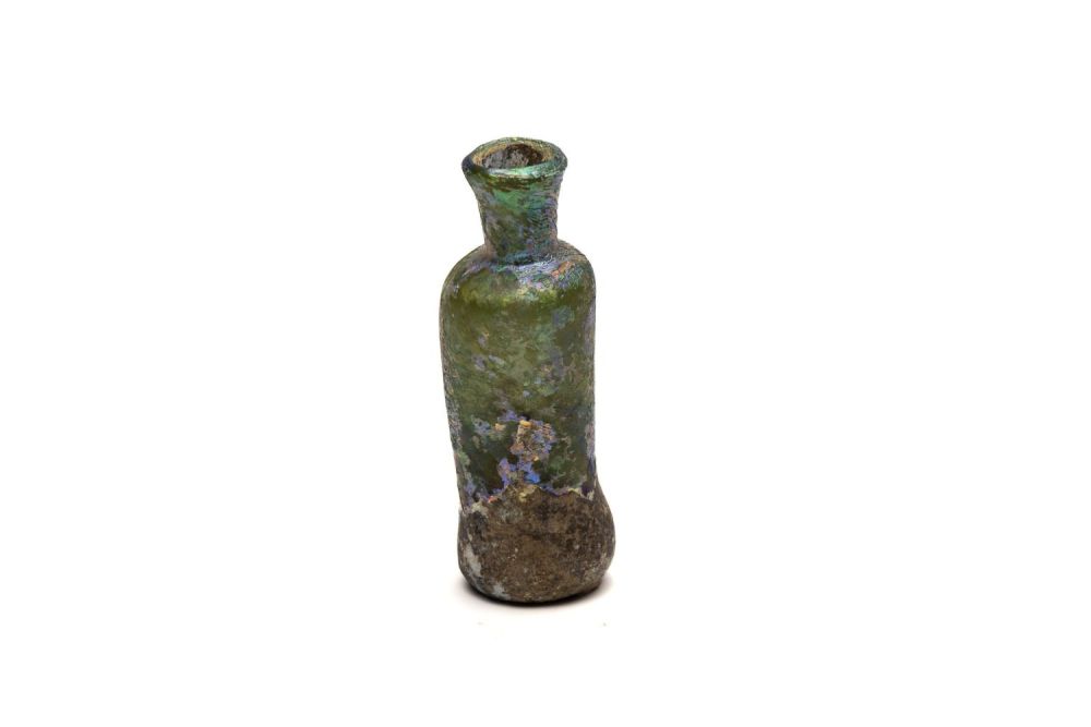 Lot 187: An Islamic Green Glass Bottle with Lovely Rainbow...