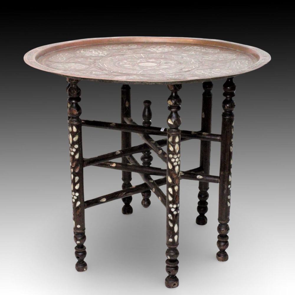Lot 262: An Islamic Egyptian Brass Table with Silver &...