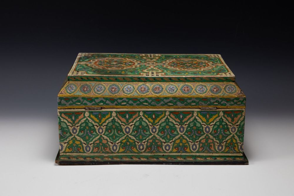 Lot 266: An Islamic Moroccan Hand Painted Wooden Box.