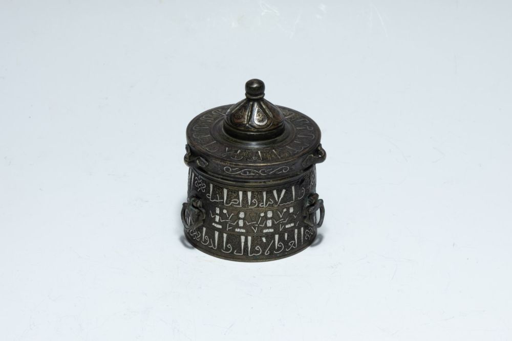 Lot 288: An Islamic Khorasan Bronze Inkwell with Silver Inlay...