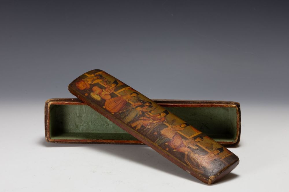 Lot 306: A Large Islamic Qajar Paper Mache Pen Box...
