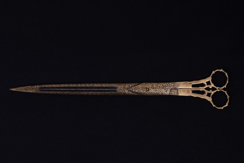 Lot 344: An Ottoman Calligraphy Scissors with Gold Inlay from...