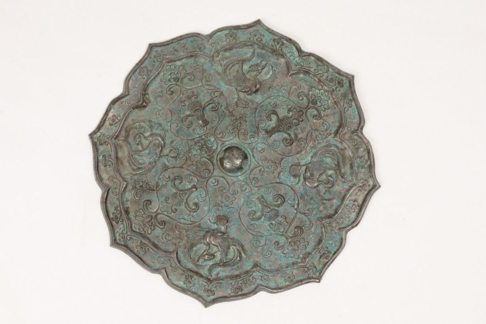 Lot 348: A Chinese Bronze Mirror Depicting Phoenixes and Floral...