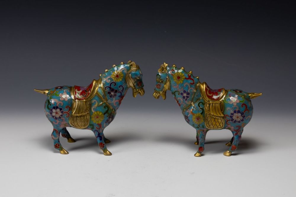 Lot 357: A Pair of Chinese Brass Cloisonne Enamel Figures...