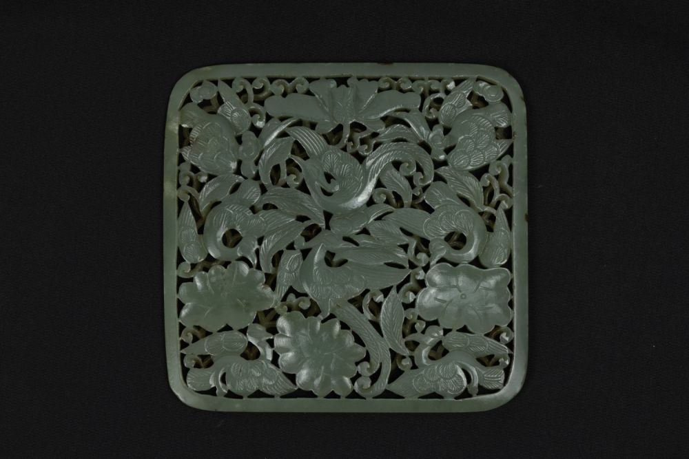 Lot 386: A Rare Large Chinese Jade Plaque Depicting Floral...