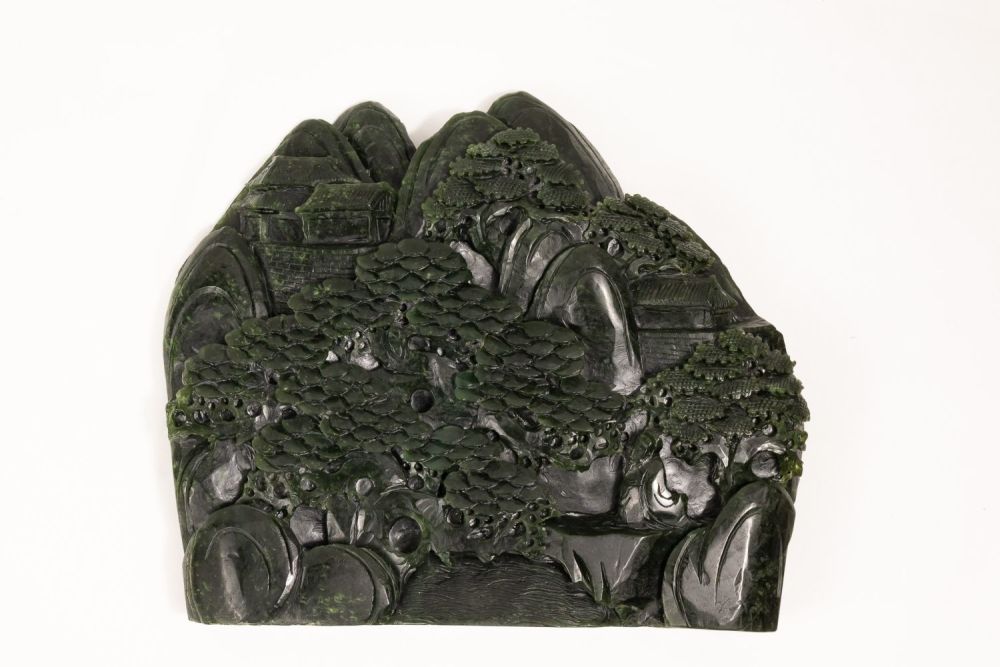 Lot 389: A Chinese Large Nephrite Jade Mountain Boulder.