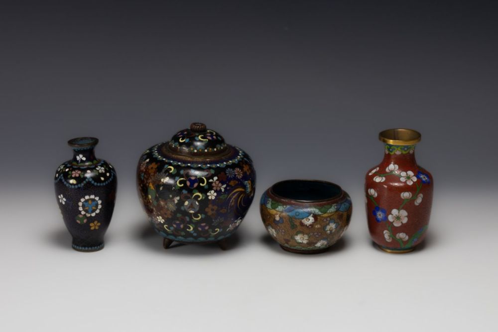 Lot 393: A Collection of a Japanese Bronze Enamel Cloisonné...