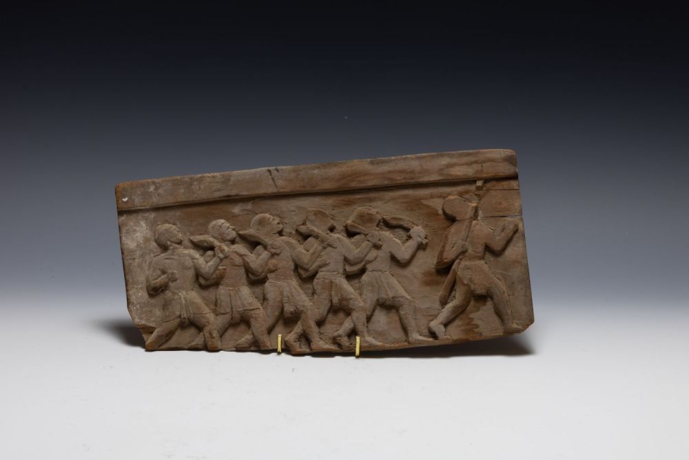 Lot 426: A Wooden Carved Panel Depicting Figures of Men...