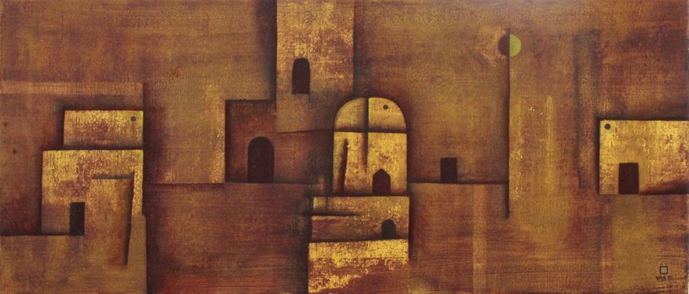 Lot 462: An Islamic Acrylic and Gouache Painting on Canvas.