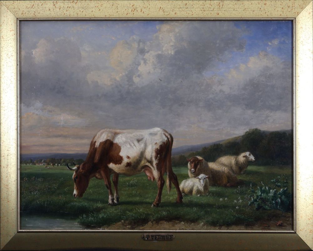 Lot 466: A Louis-Pierre Verwee Belgium(1807-1877) 'Cow and Sheep’s in...
