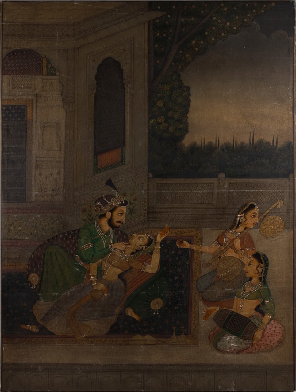 Lot 491: A Large Indian Mughal Style Painting on Fabric...
