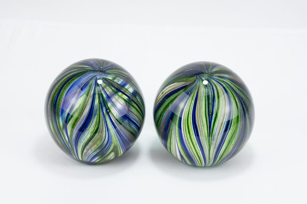 Lot 6: A Pair of Continental Glass Paperweight with Glittery...