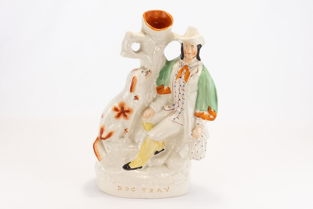 Lot 21: A Large Staffordshire Spill Vase Entitled Dog Tray.