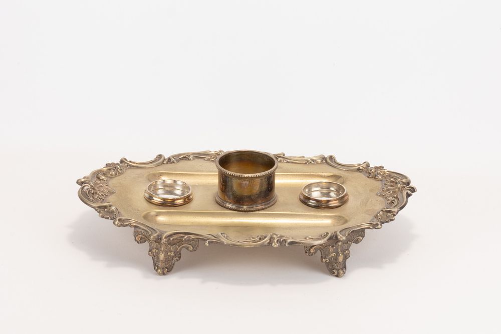 Lot 26: A Victorian Silver Plated Desk Set with Cut...