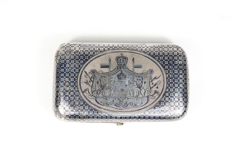 Lot 30: An English Niello Silver Tobacco Box Decorated with...