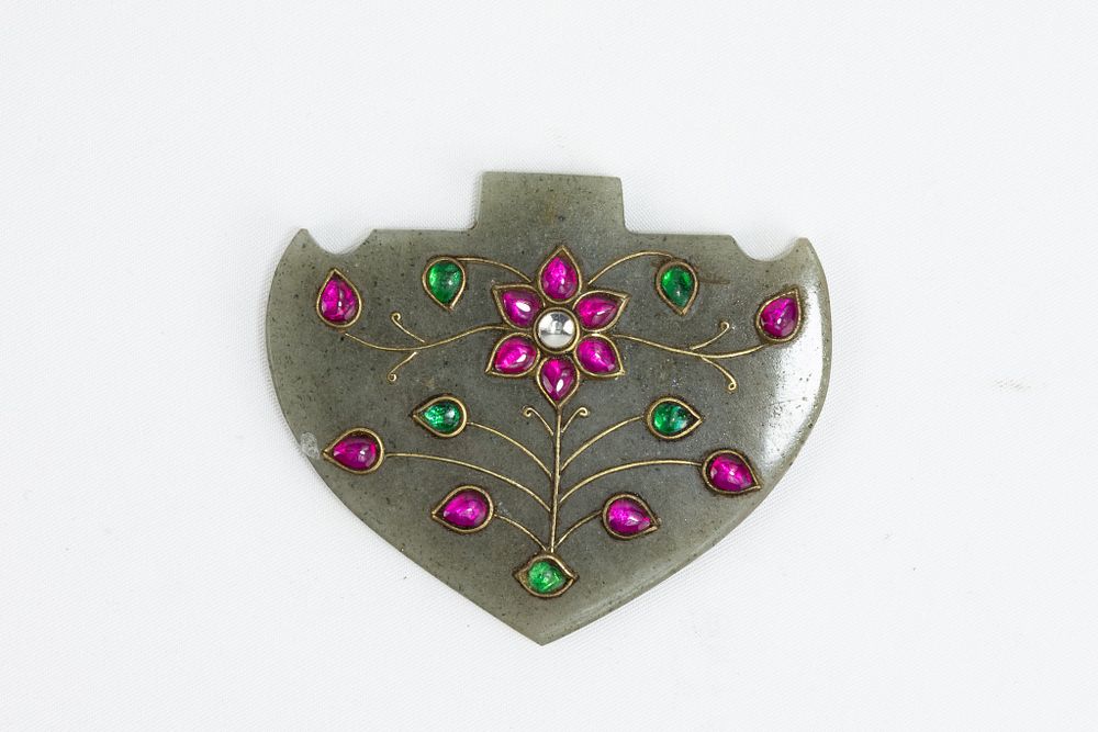 Lot 46: An Indian Jade Pendant with Ruby & Emerald...